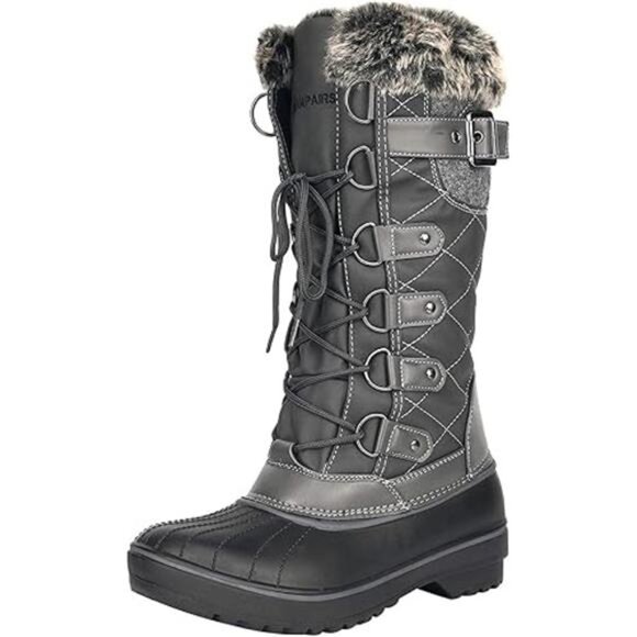 Women's DP Warm Faux Fur Lined Mid Calf Winter Snow Boots - Picture 7 of 7